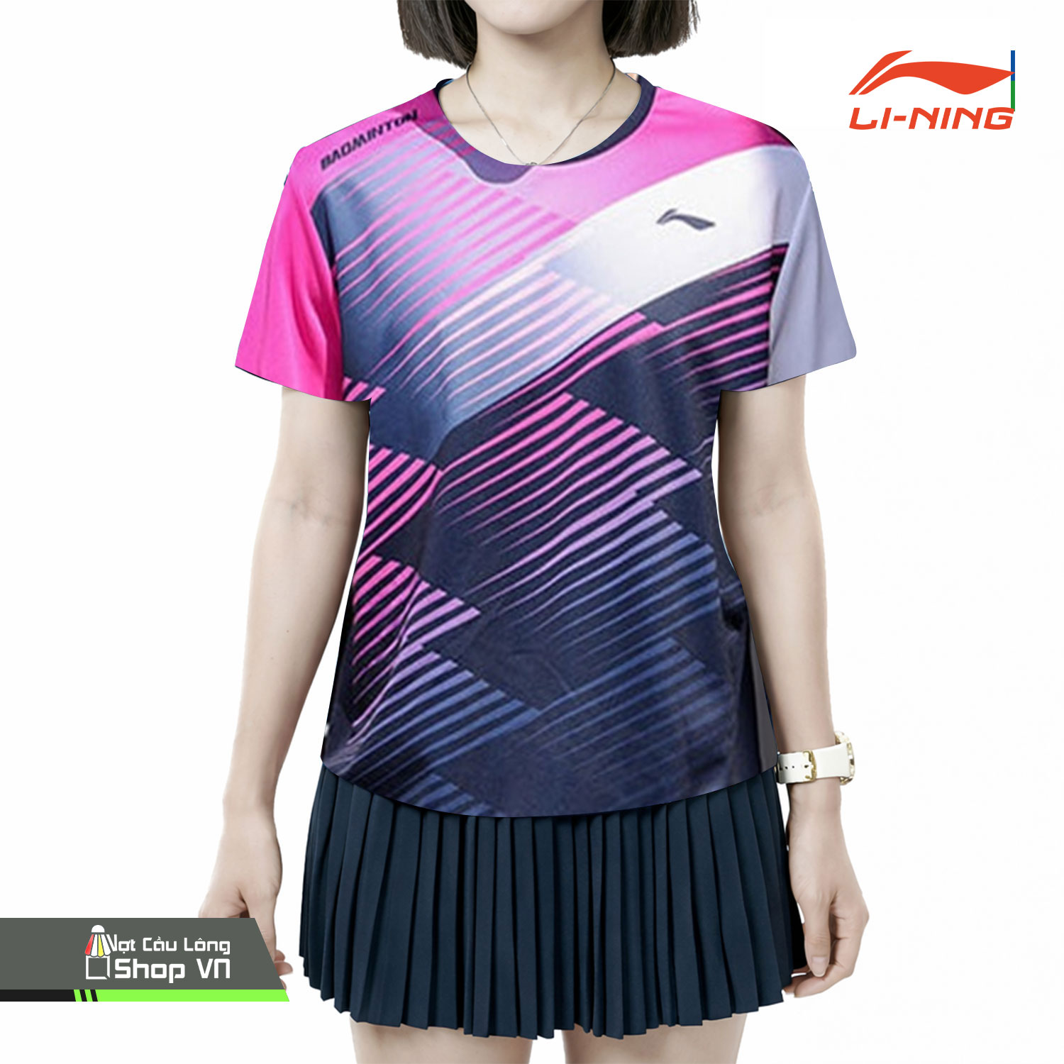 Áo Cầu Lông Lining 3689b Đen/hồng