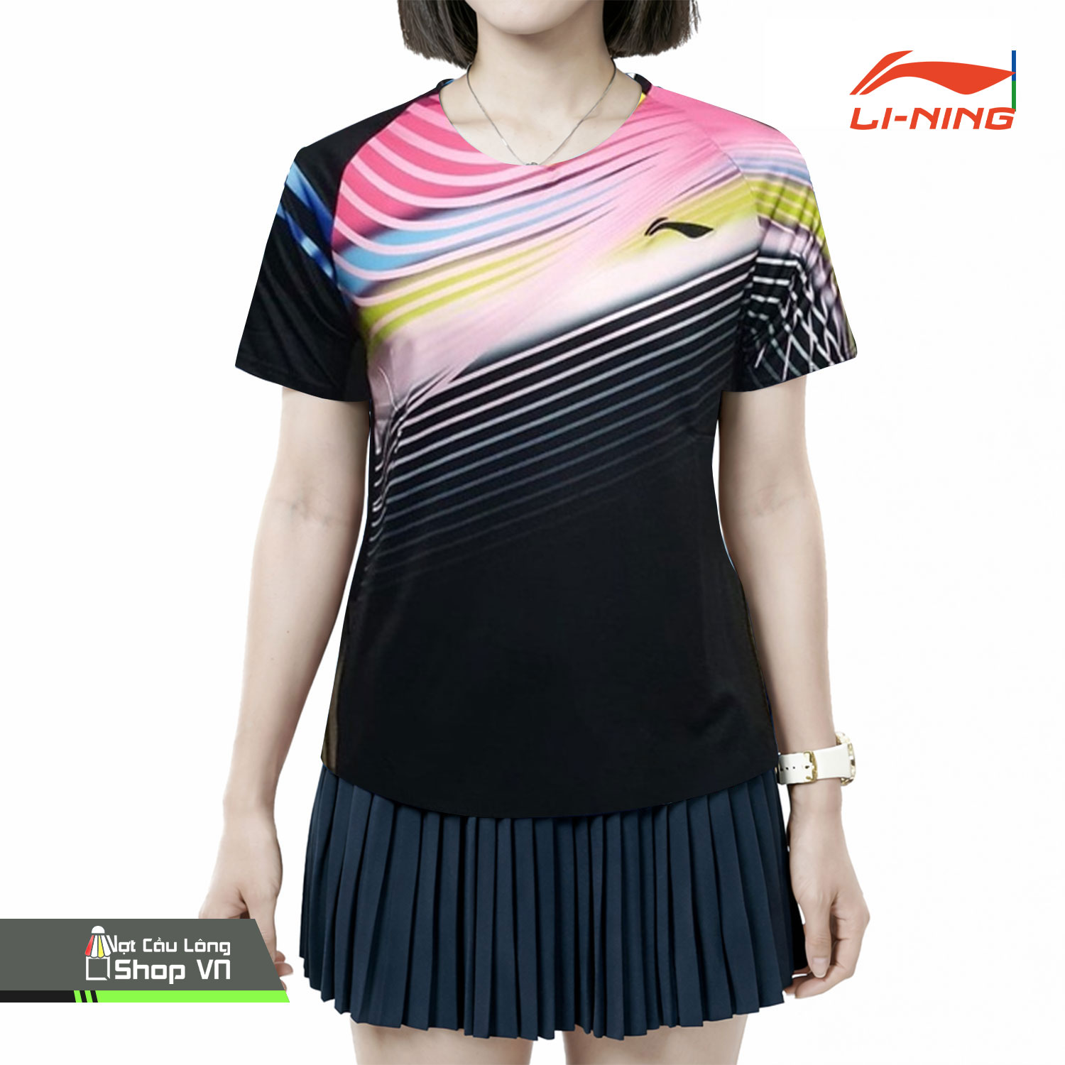 Áo Cầu Lông Lining 6243b Đen/hồng