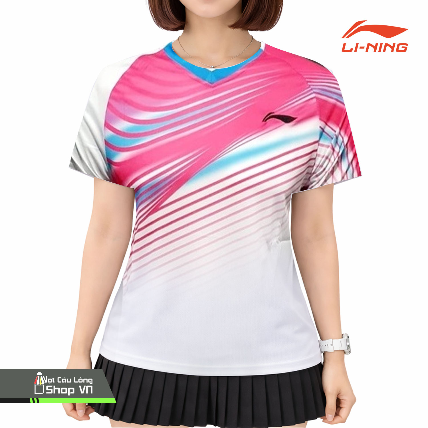 Áo Cầu Lông Lining 6243b Trắng/hồng