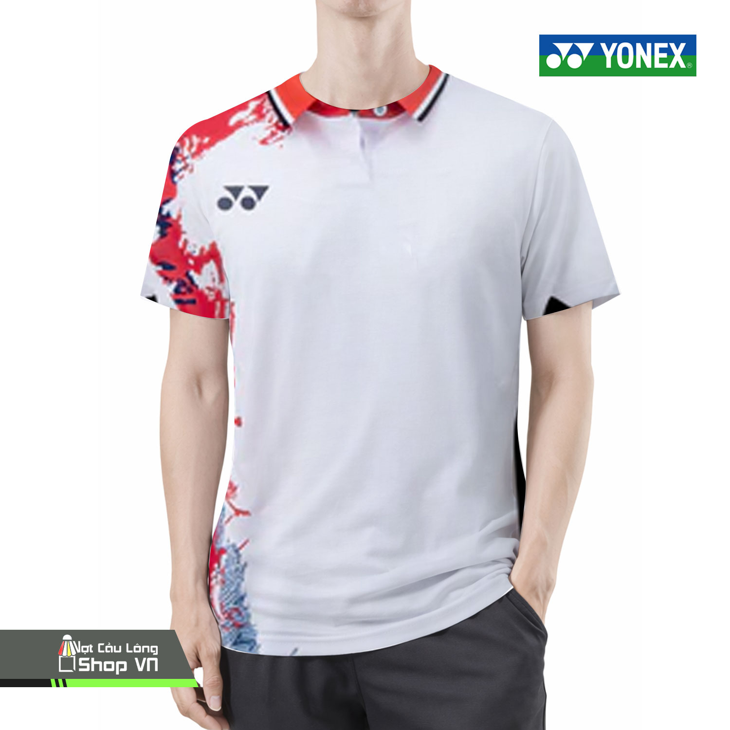 Áo Cầu Lông Yonex Có Cổ 6091a Trắng/đỏ